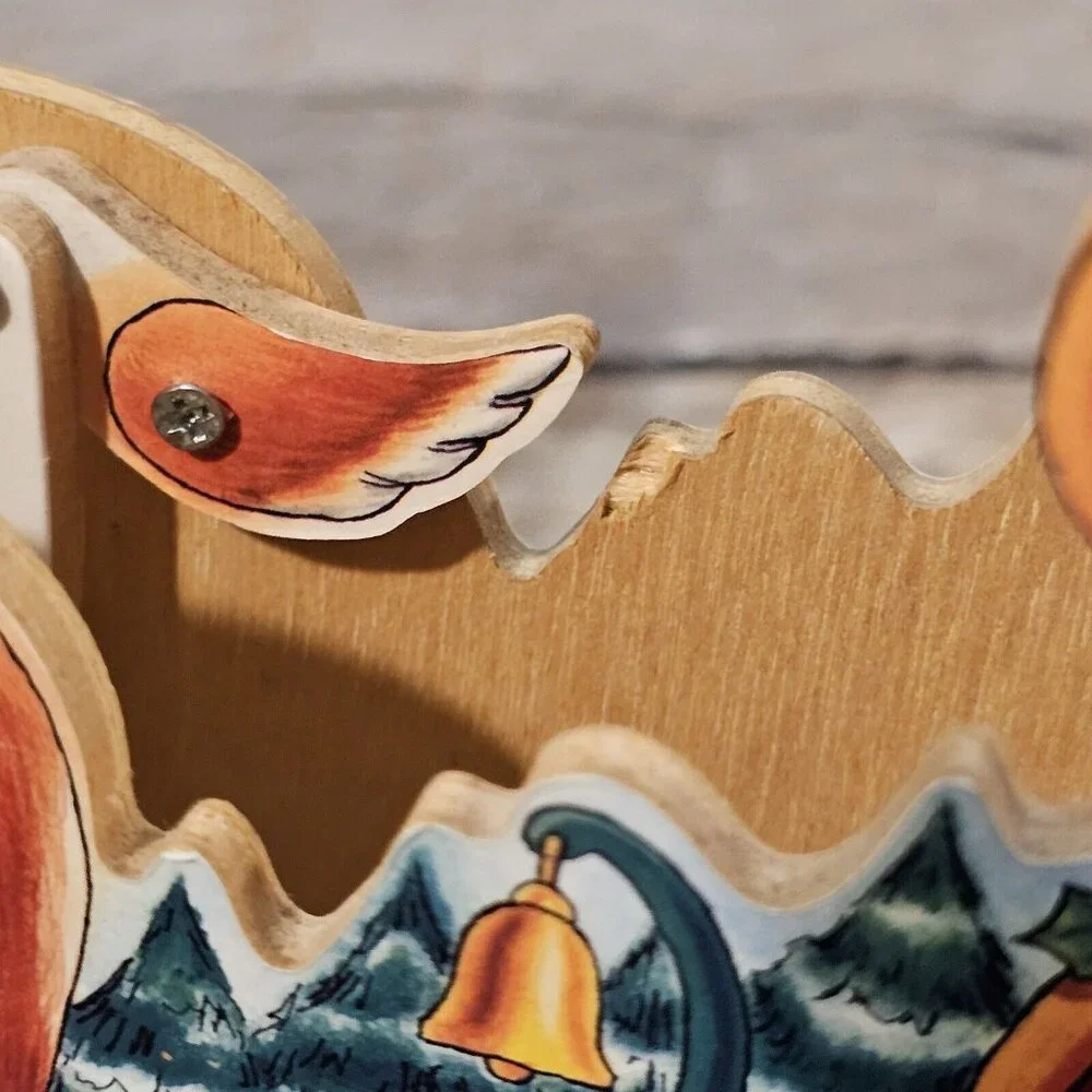 90s Christmas Animated Santa Sleigh‎ Reindeer Wooden Musical Winter Wall Decor